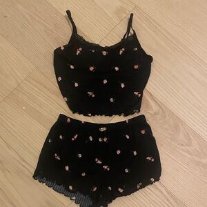 Black Floral Pajama Set